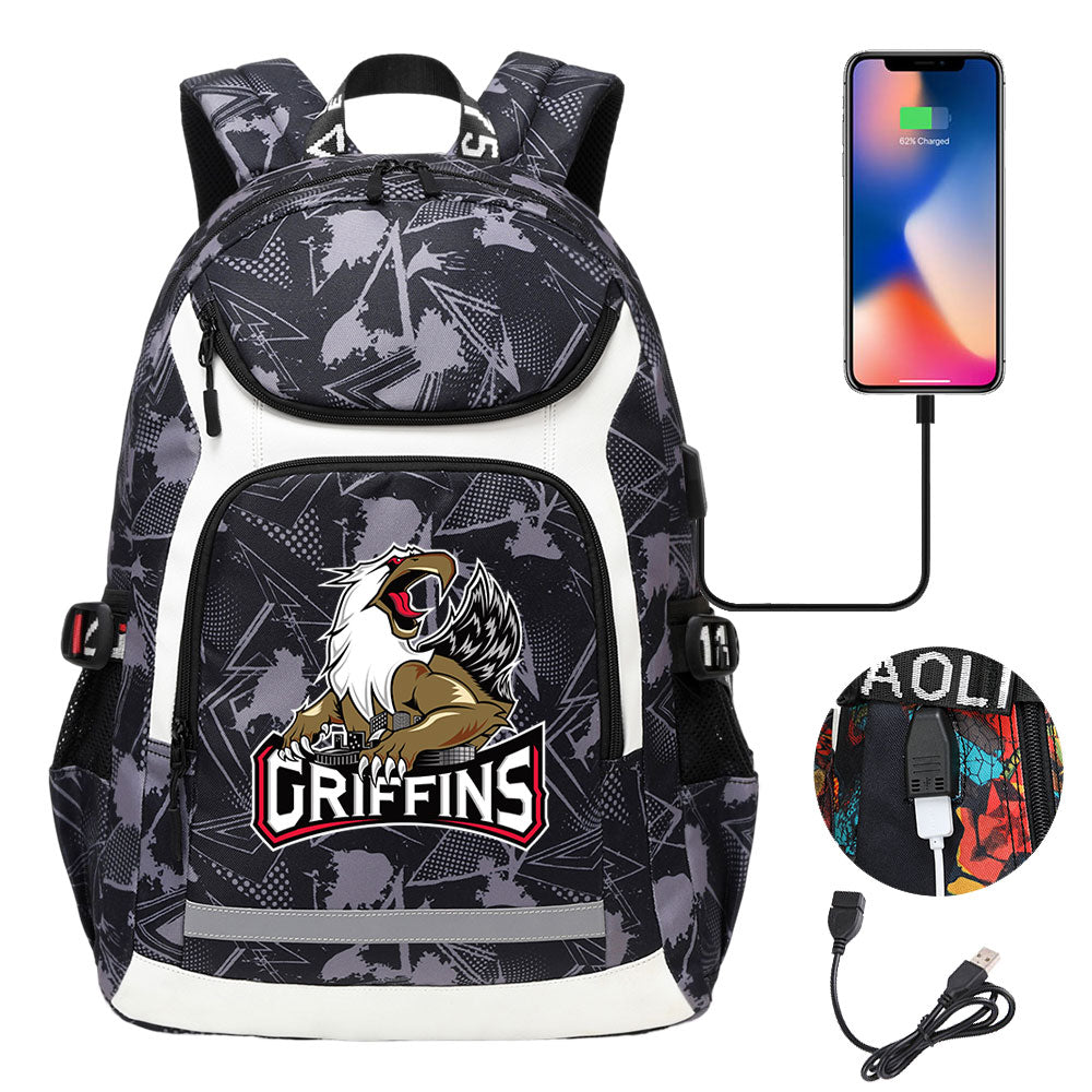 Grand Rapids Griffins Hockey Backpack School Notebook Travel Bags With USB