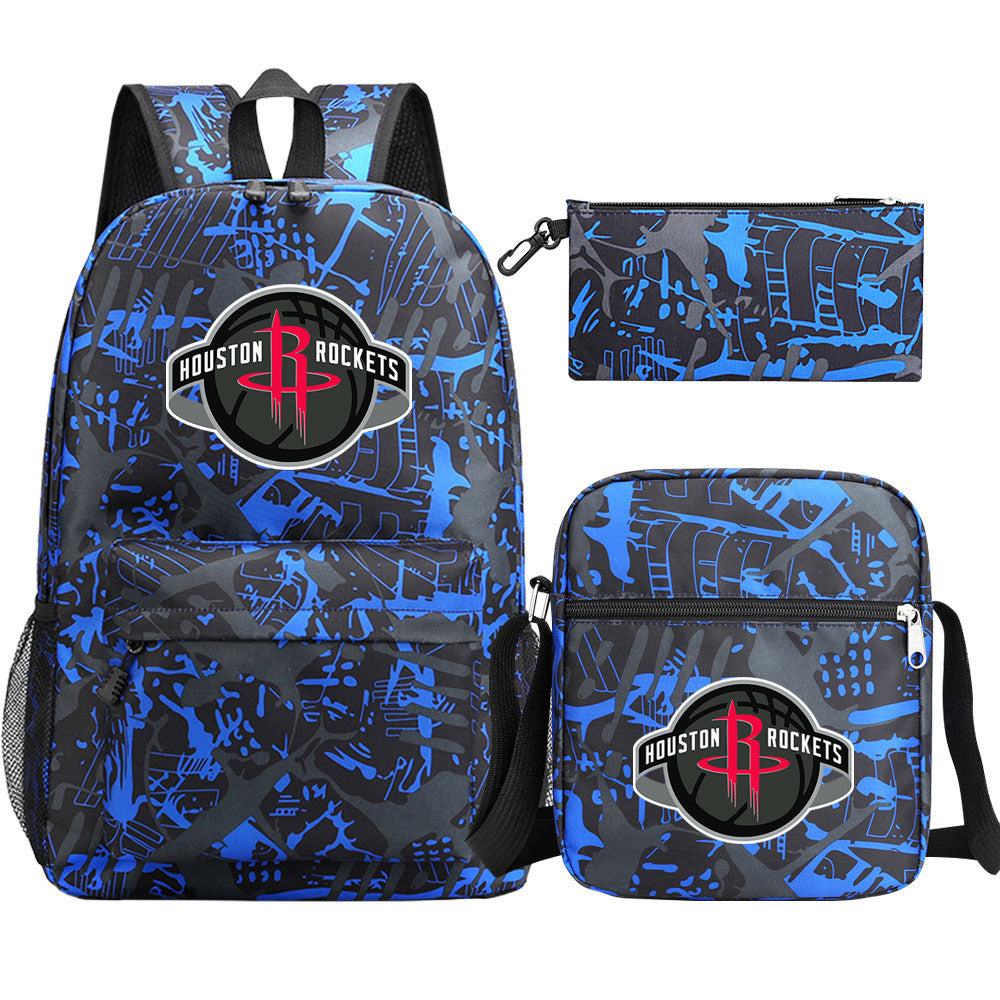 Houston Rockets Basketball School Backpack Shoulder Bag Pencil Bags 3pcs Set