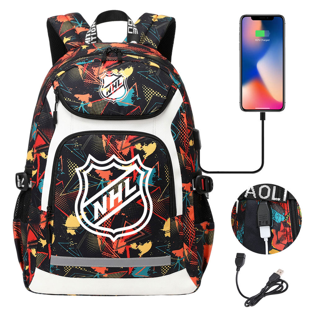 Hockey Team Backpack School Notebook Travel Bags With USB