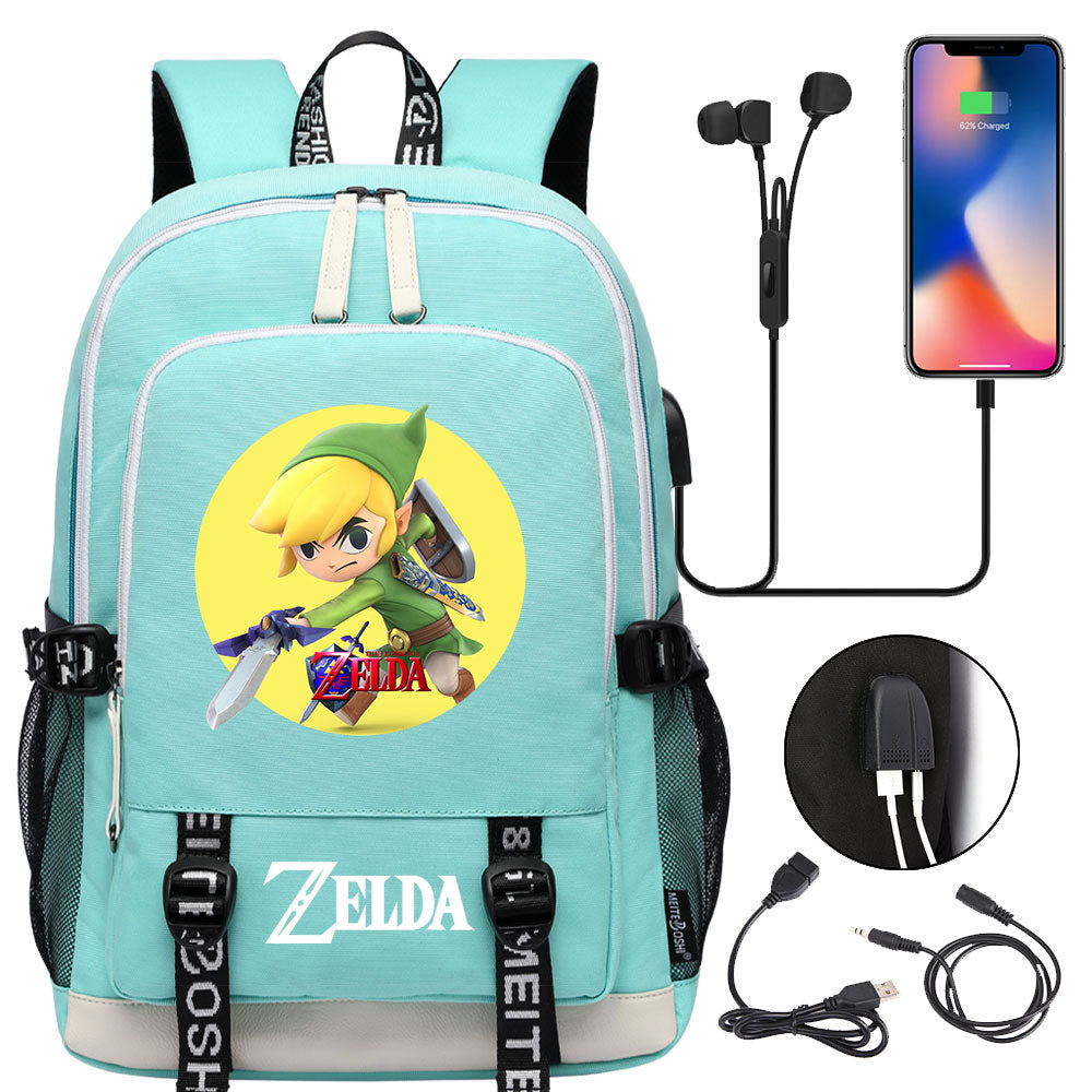 Zelda USB Charging Backpack School Note Book Laptop Travel Bags