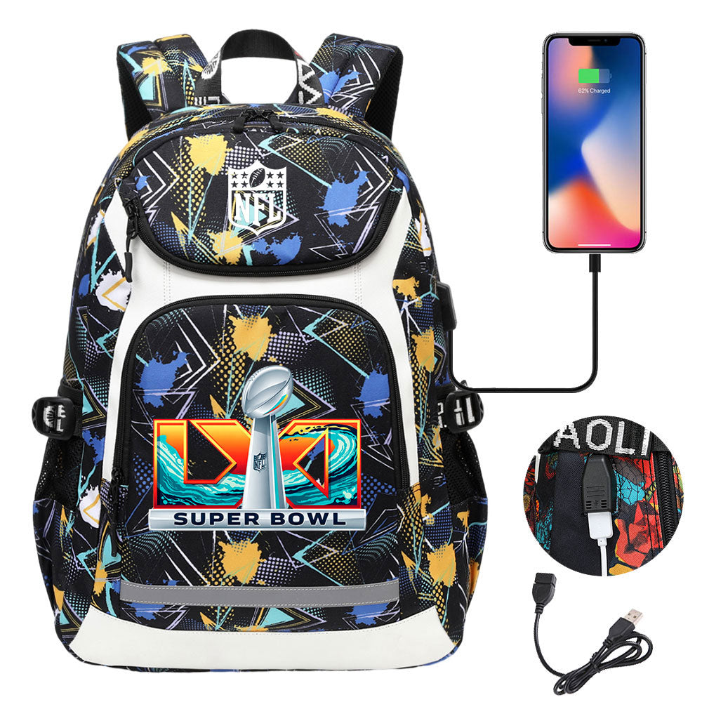 Football Team Rugby  Backpack School Notebook Travel Bags With USB