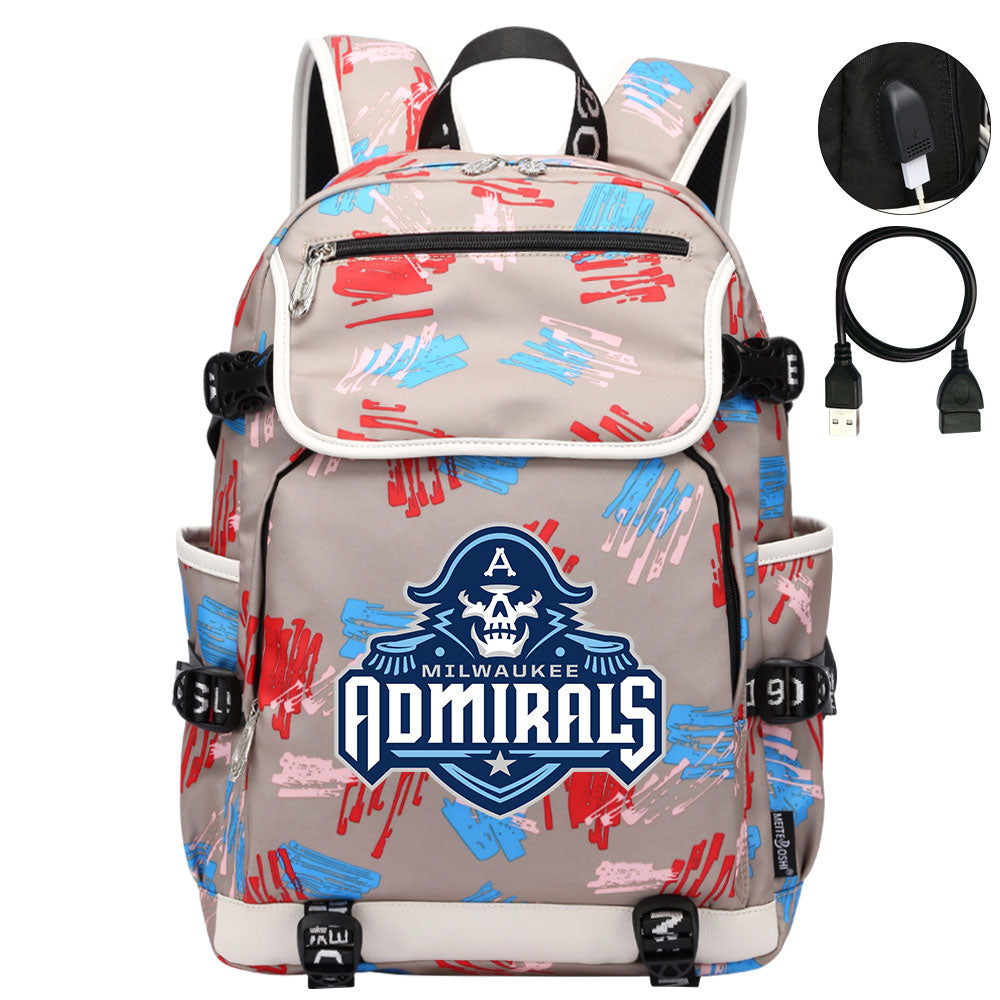 Milwaukee Admirals Hockey League Backpack School Notebook Travel Bag