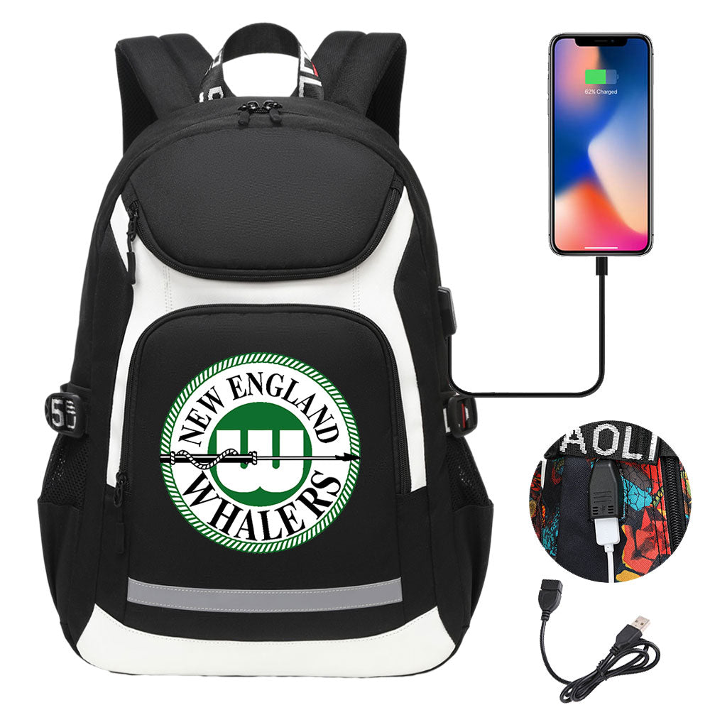 New England Whalers Backpack School Notebook Travel Bags With USB