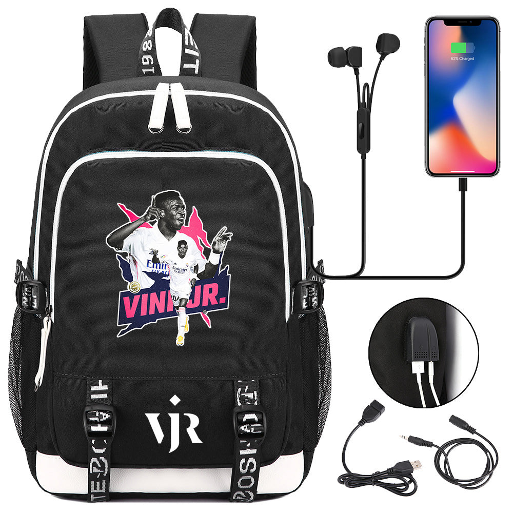 Vinicius Junior FC USB Charging Backpack School Note Book Laptop Travel Bags
