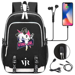 Vinicius Junior FC USB Charging Backpack School Note Book Laptop Travel Bags
