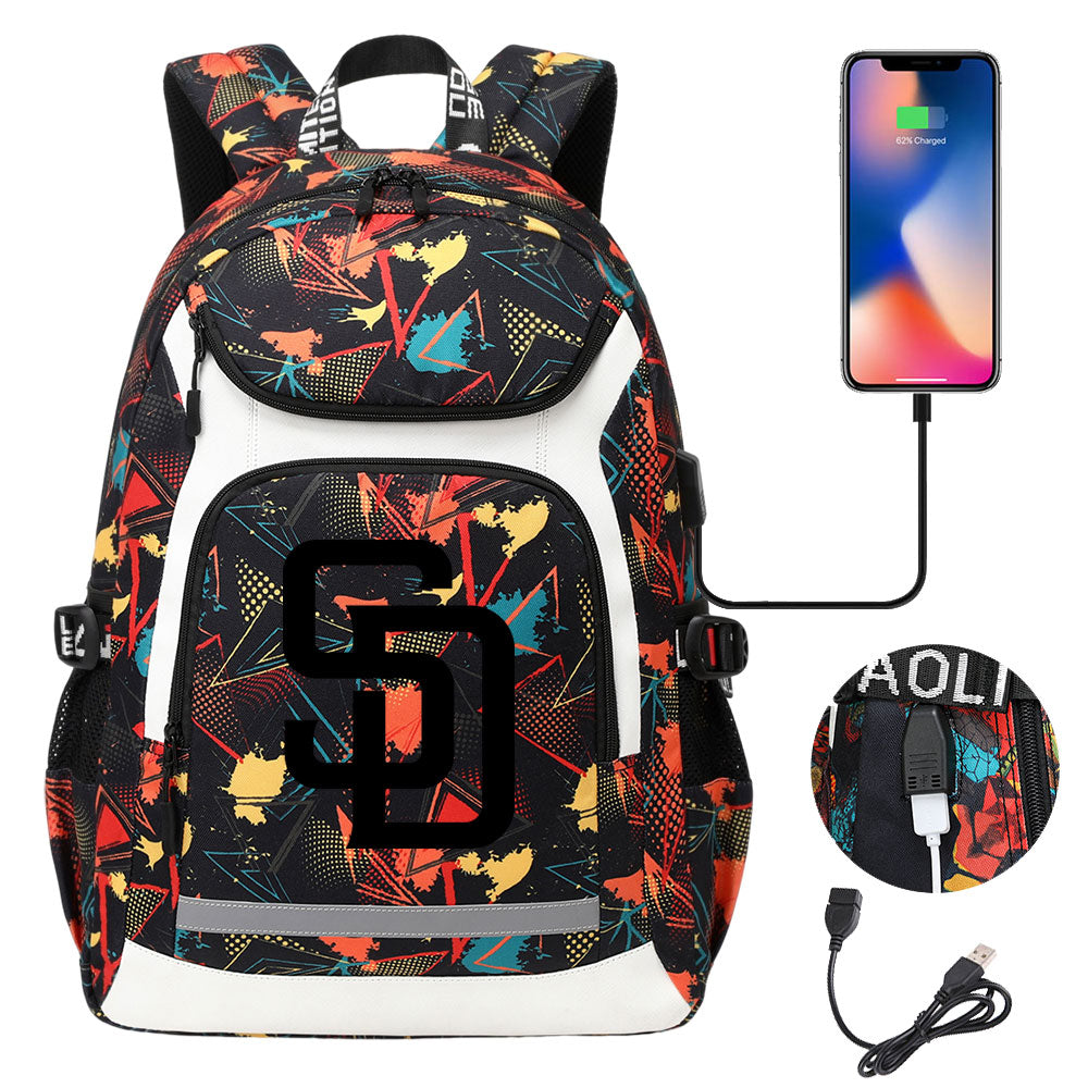 San Diego Padres Backpack School Notebook Travel Bags With USB