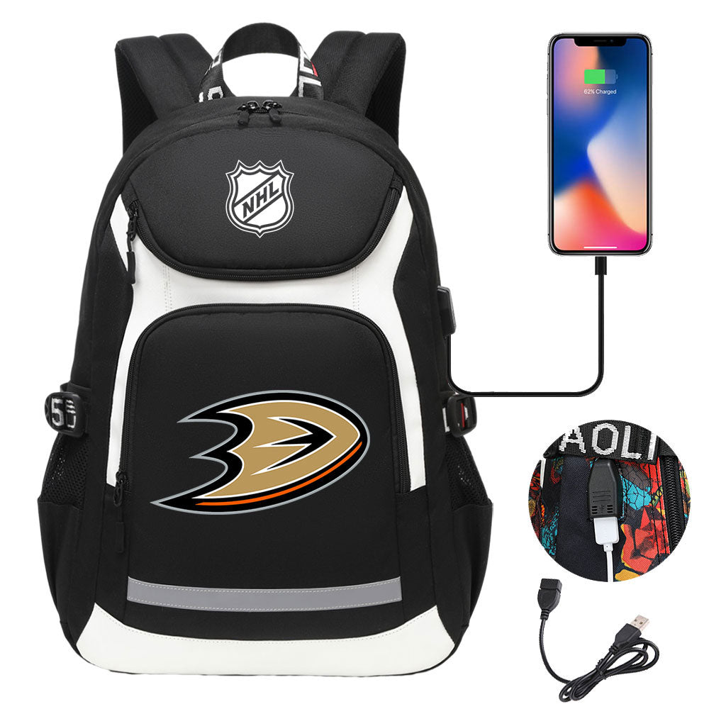 Anaheim Ducks Hockey League Backpack School Notebook Travel Bags With USB