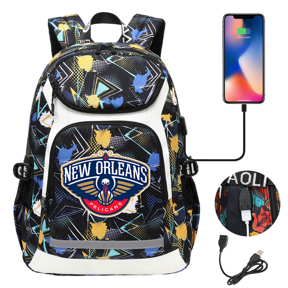 New Orleans Pelicans Backpack School Notebook Travel Bags With USB