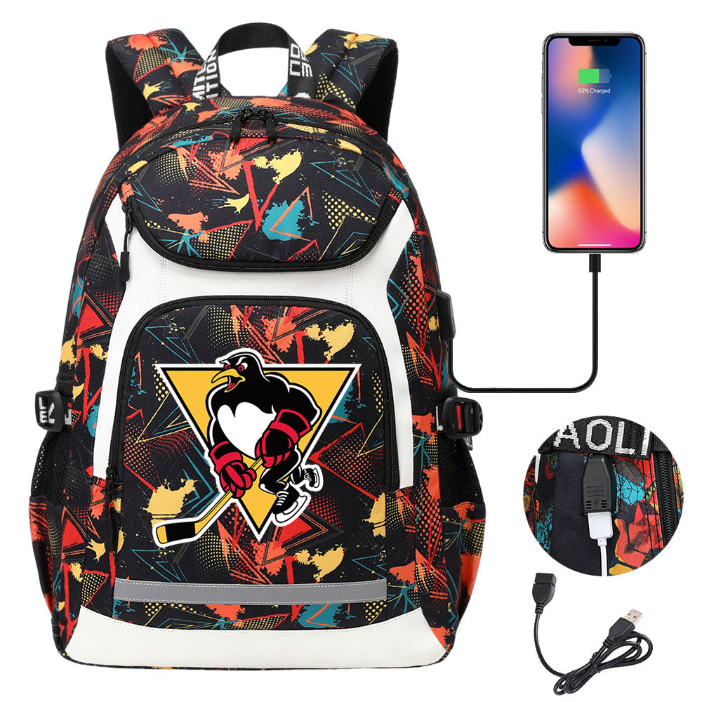 Wilkes Barre Scranton Penguins Backpack School Notebook Travel Bags With USB
