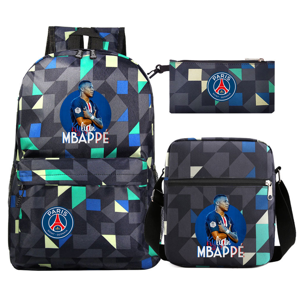Mbappe Football Player Football Player School Backpack Shoulder Bag Pencil Bags 3pcs Set