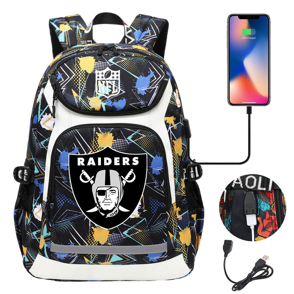 Oakland Raiders Football Rugby Backpack School Notebook Travel Bags With USB