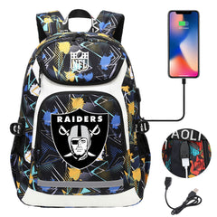 Oakland Raiders Football Rugby Backpack School Notebook Travel Bags With USB