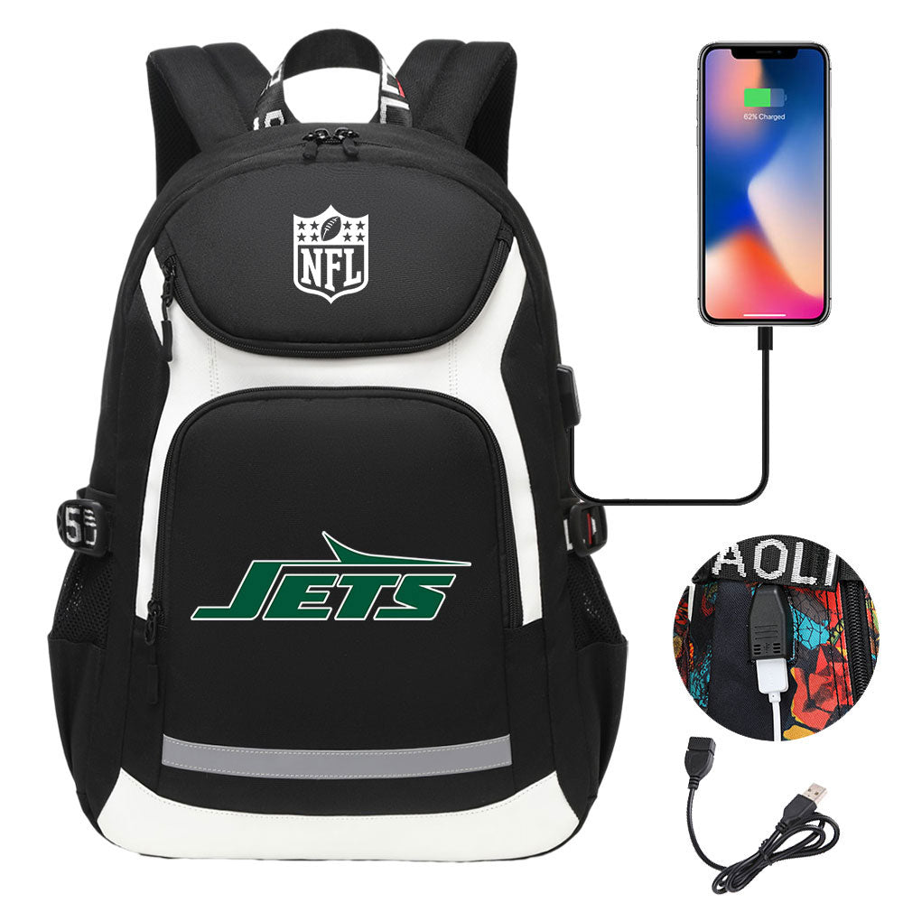 New York Jets Football Rugby Backpack School Notebook Travel Bags With USB
