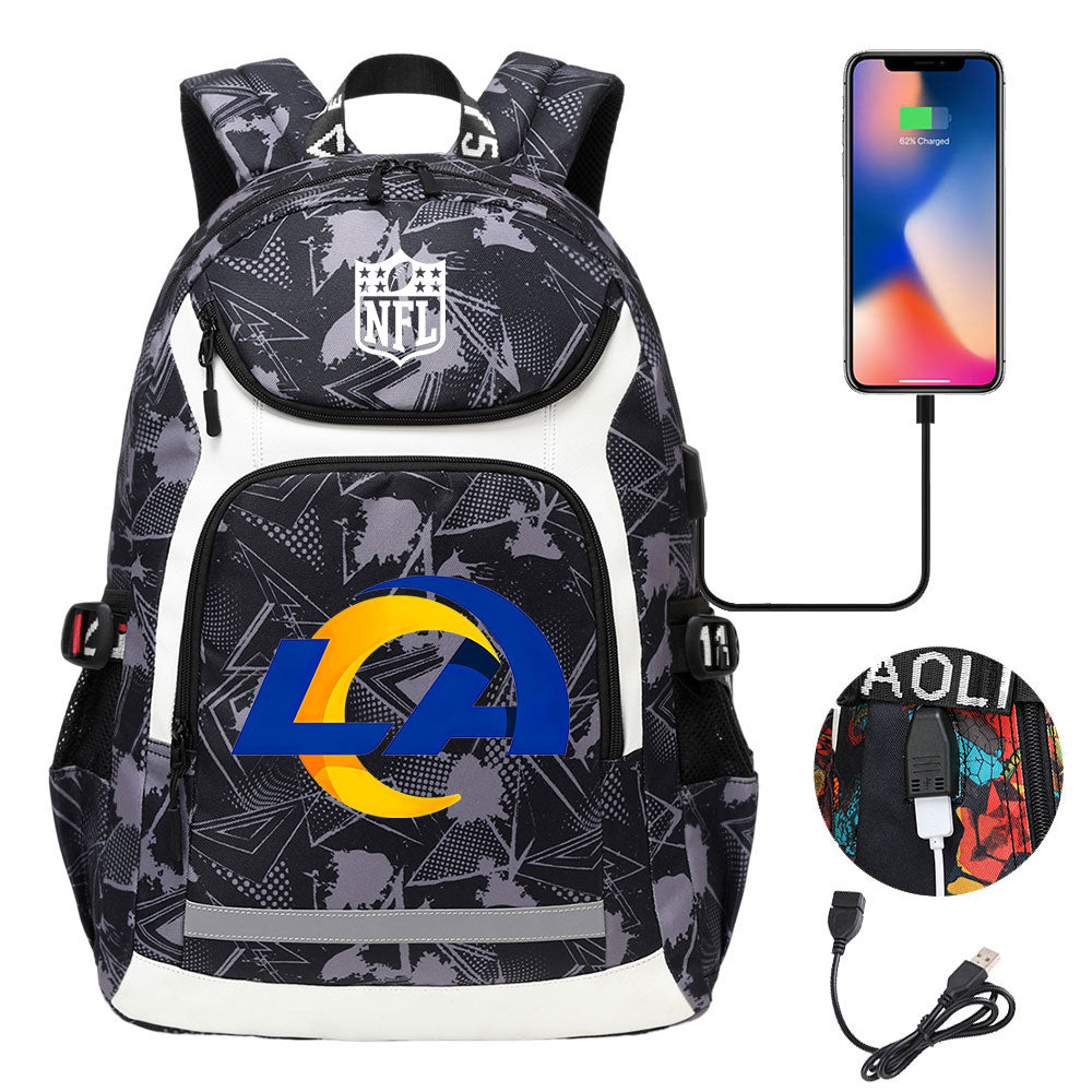 Los Angeles Rams Football Rugby Backpack School Notebook Travel Bags With USB
