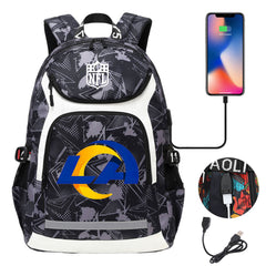 Los Angeles Rams Football Rugby Backpack School Notebook Travel Bags With USB