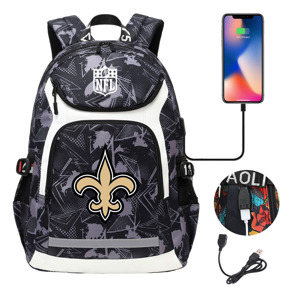 New Orleans Saints Football Rugby Backpack School Notebook Travel Bags With USB