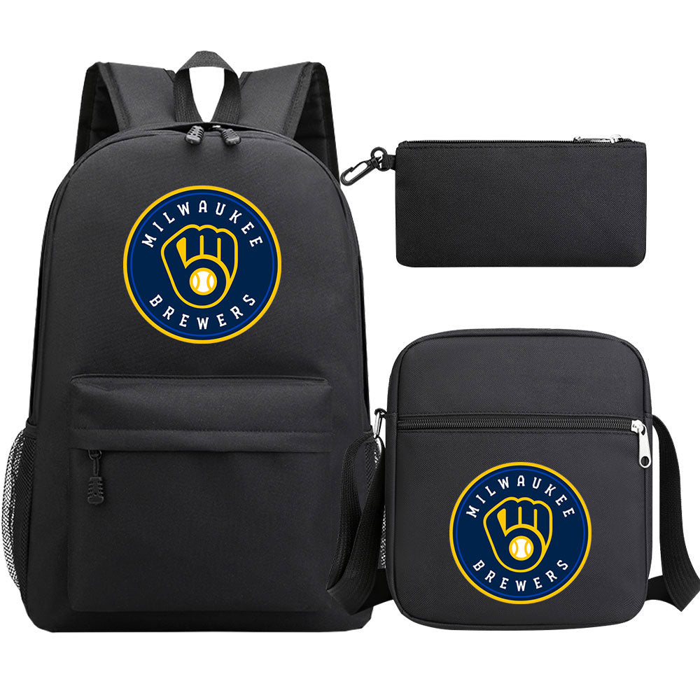 Milwaukee Brewers Baseball School Backpack Shoulder Bag Pencil Bags 3pcs Set