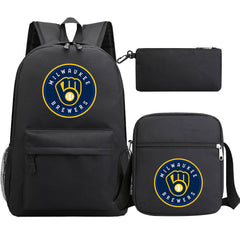 Milwaukee Brewers Baseball School Backpack Shoulder Bag Pencil Bags 3pcs Set