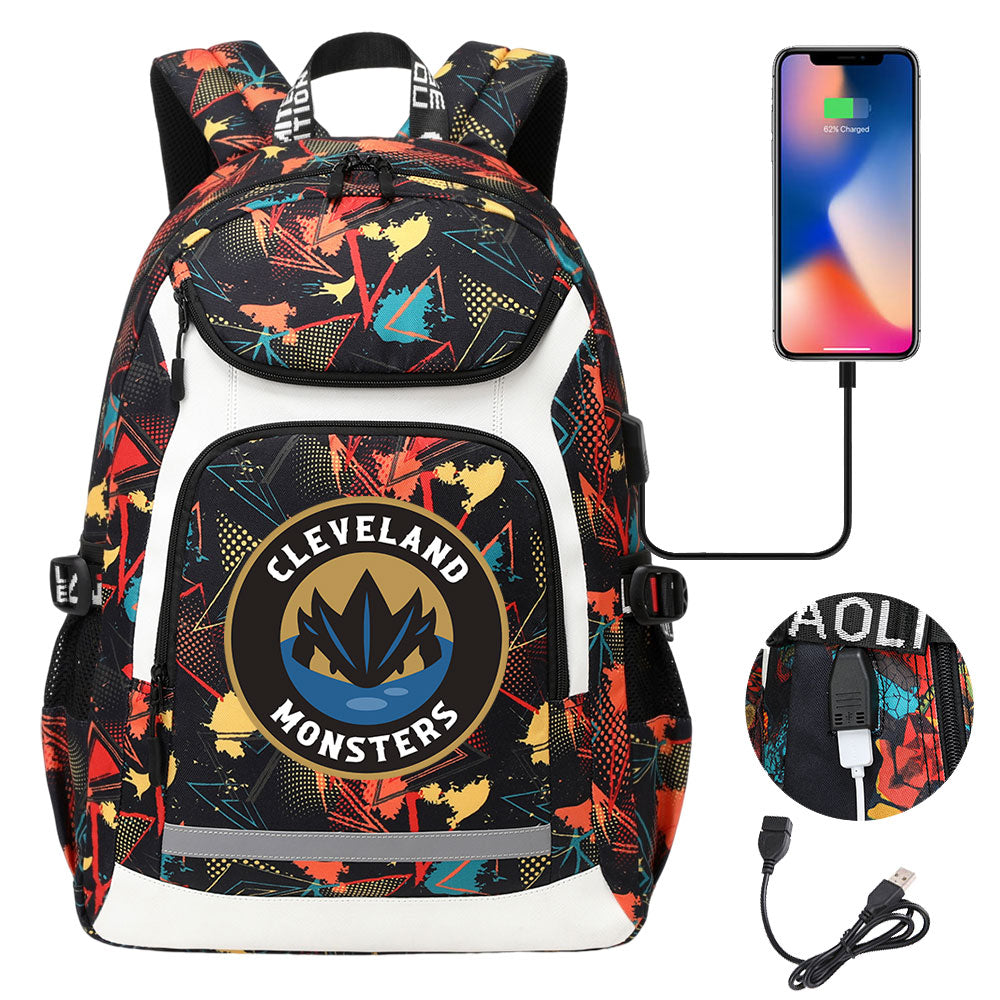 Cleveland Monsters Hockey Backpack School Notebook Travel Bags With USB