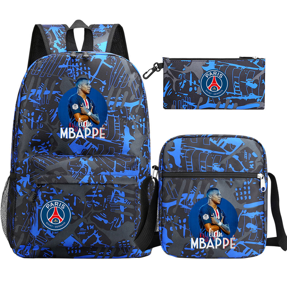 Mbappe Football Player Football Player School Backpack Shoulder Bag Pencil Bags 3pcs Set