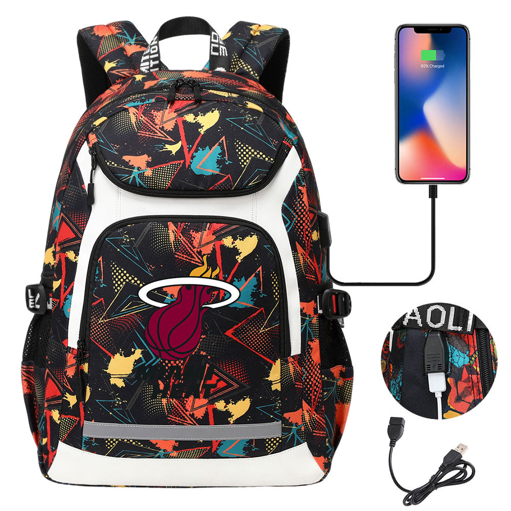 Miami Heat Backpack School Notebook Travel Bags With USB