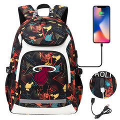 Miami Heat Backpack School Notebook Travel Bags With USB