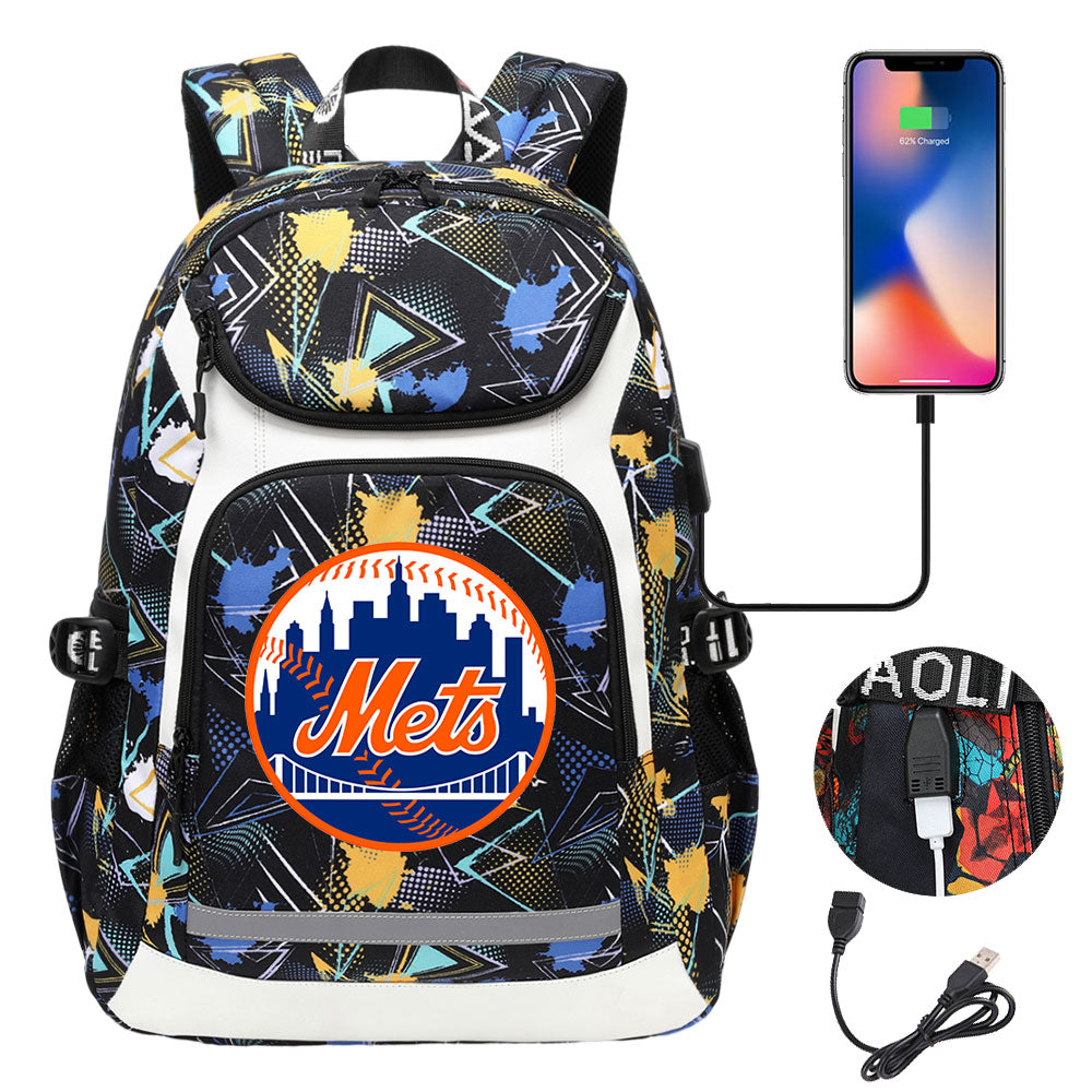 New York Mets Backpack School Notebook Travel Bags With USB