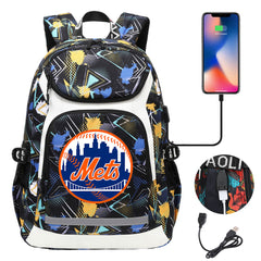 New York Mets Backpack School Notebook Travel Bags With USB