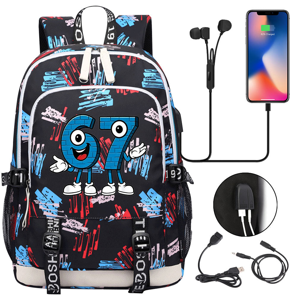 Steal a Brainrot 67 USB Charging Backpack School Note Book Laptop Travel Bags