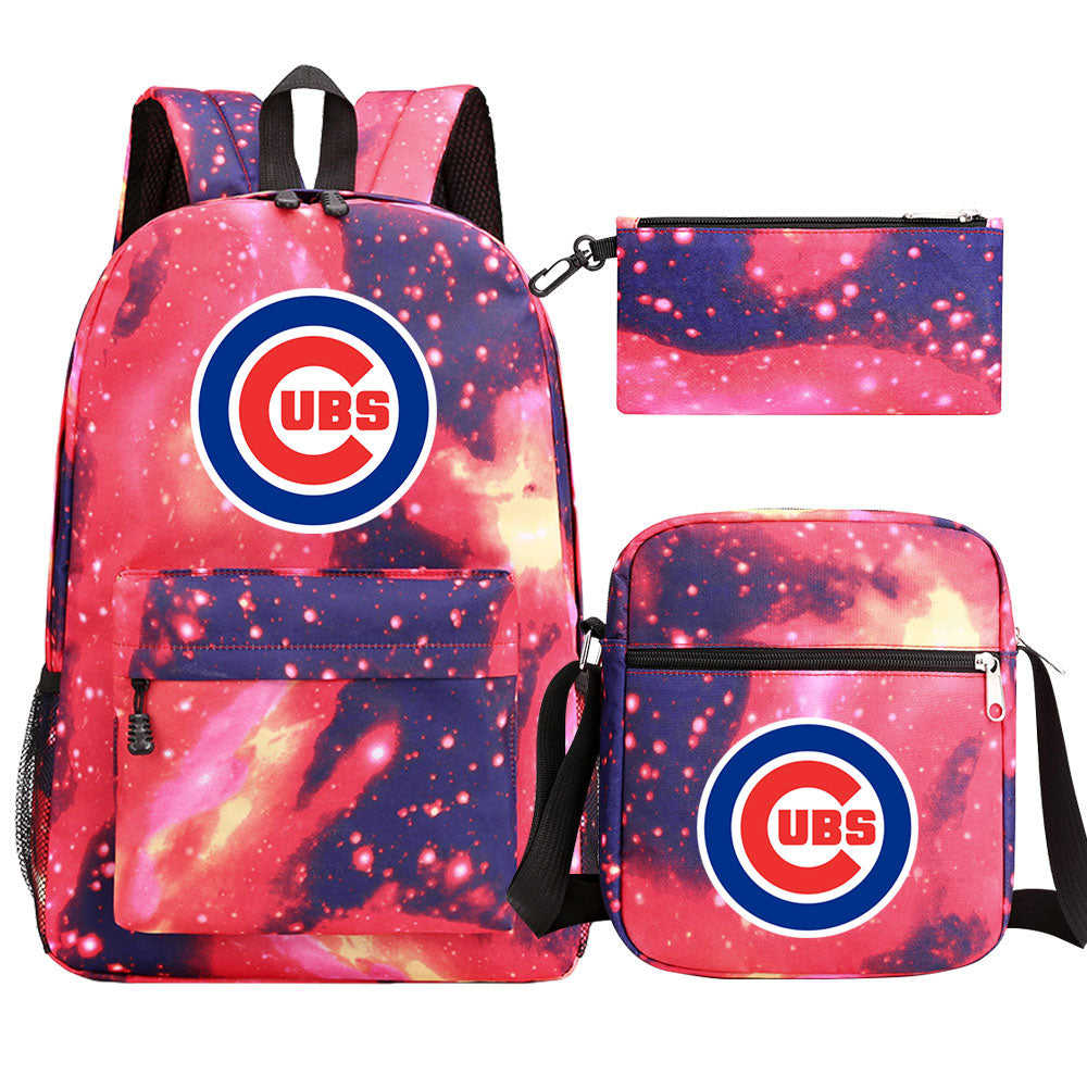 Chicago Cubs Baseball School Backpack Shoulder Bag Pencil Bags 3pcs Set