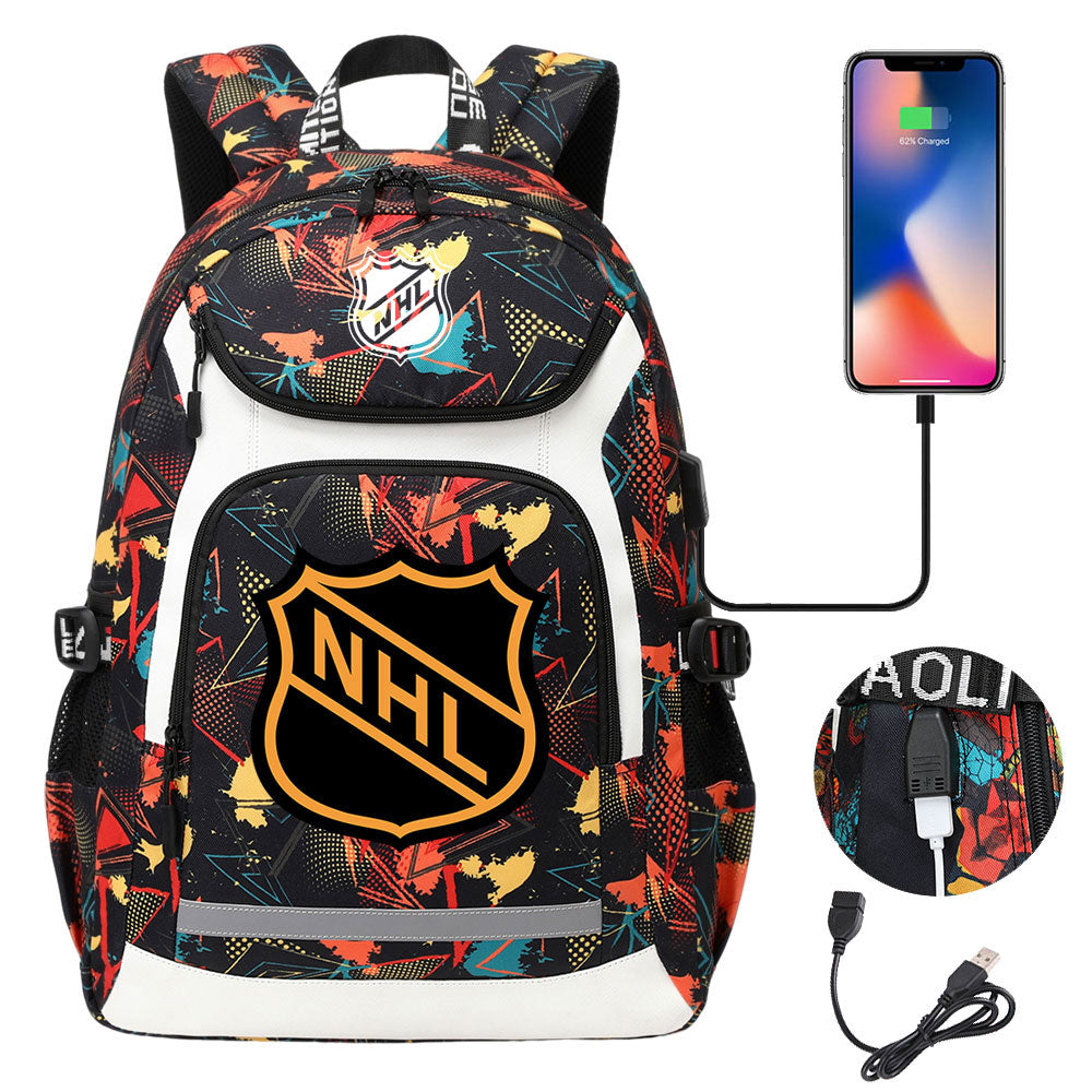 Hockey Team Backpack School Notebook Travel Bags With USB