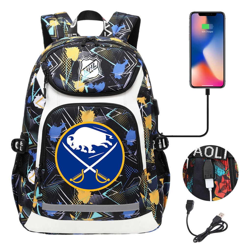 Buffalo Sabres Hockey League Backpack School Notebook Travel Bags With USB