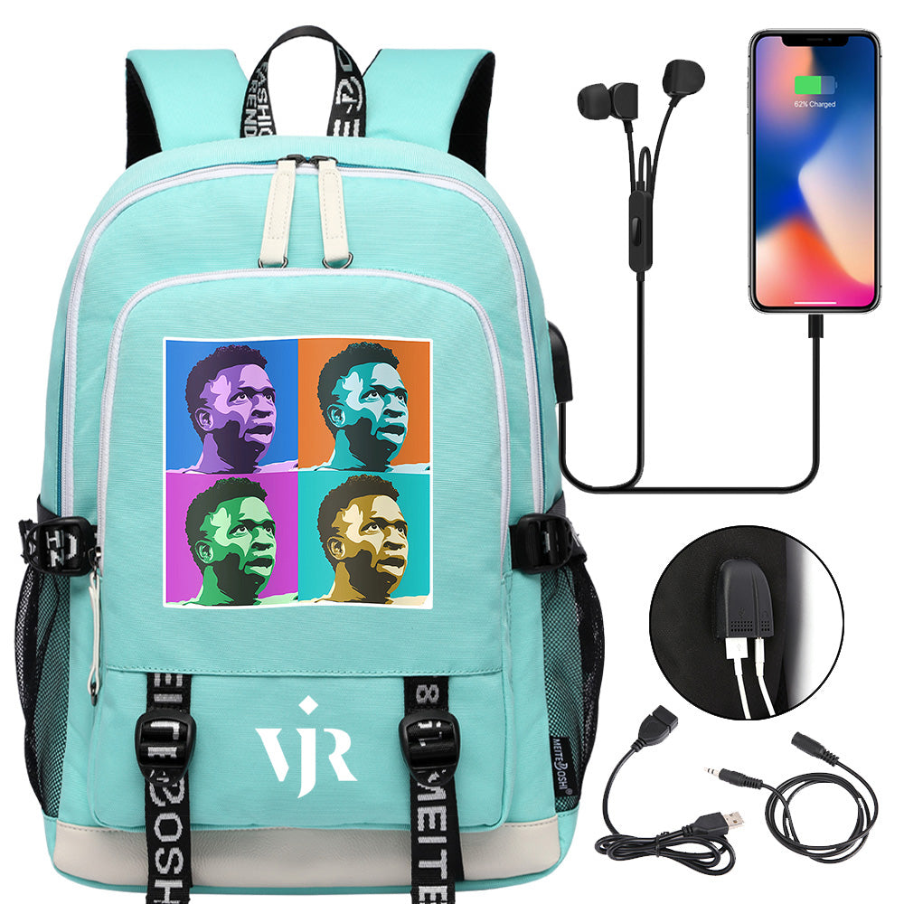 Vinicius Junior FC USB Charging Backpack School Note Book Laptop Travel Bags