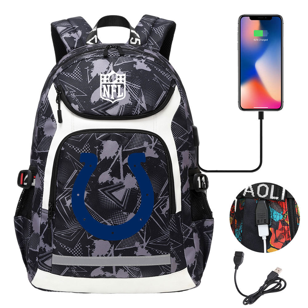 Indianapolis Colts Football Rugby Backpack School Notebook Travel Bags With USB