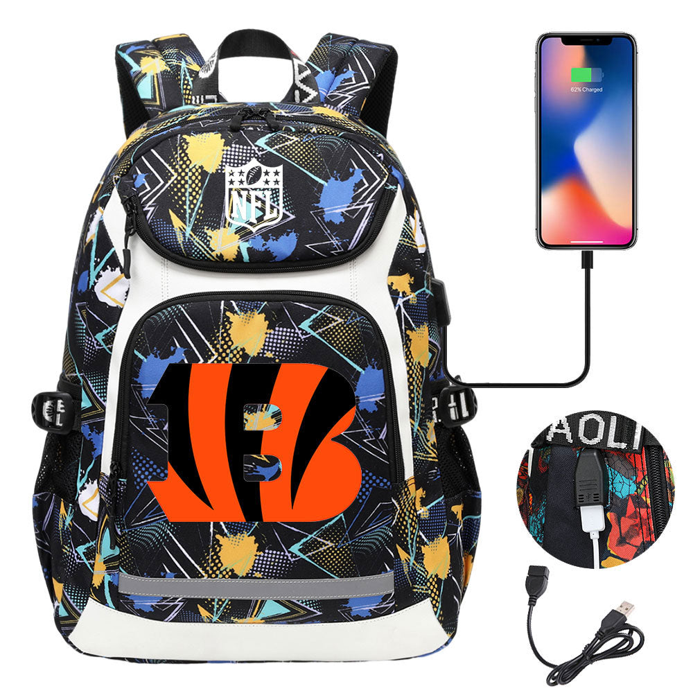 Cincinnati Bengals Football Rugby Backpack School Notebook Travel Bags With USB