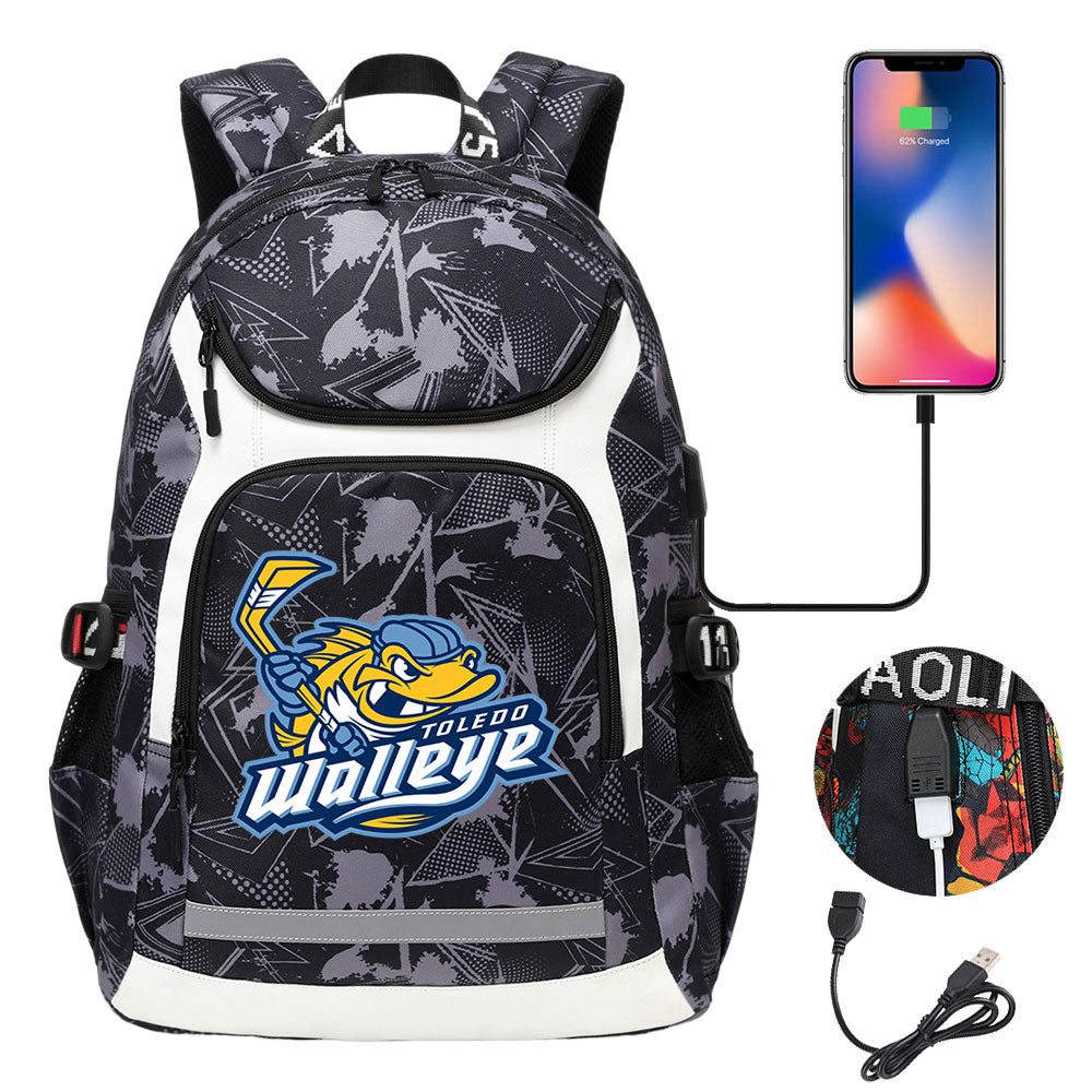 Toledo Walleye Backpack School Notebook Travel Bags With USB