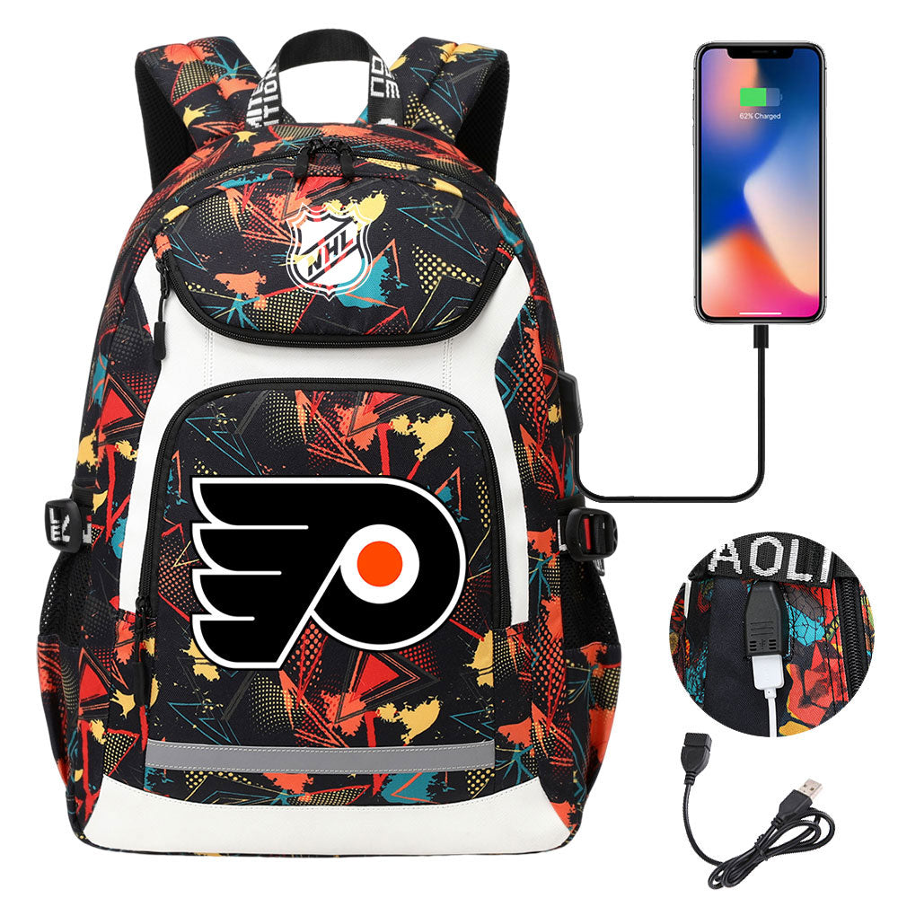 Philadelphia Flyers Hockey League Backpack School Notebook Travel Bags With USB