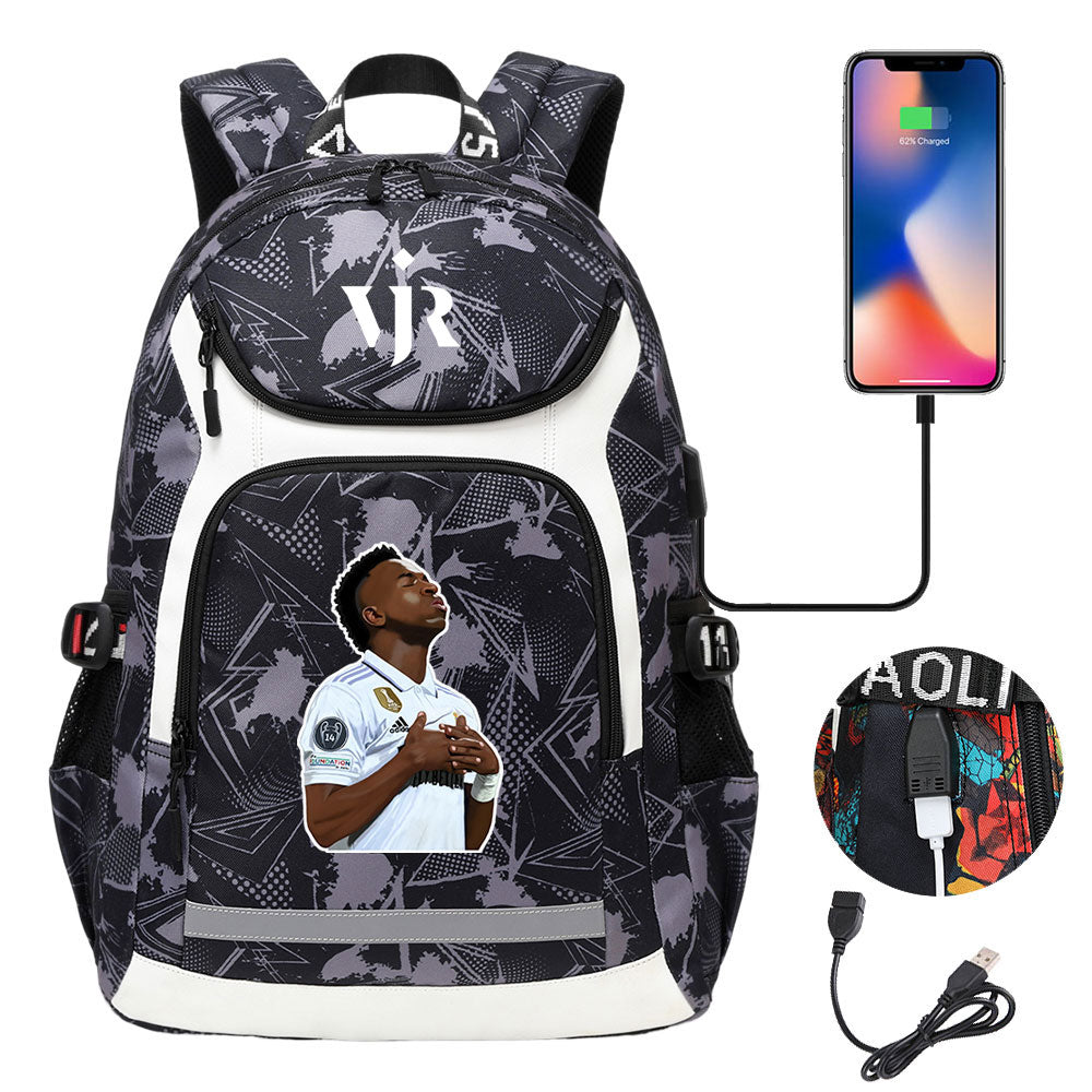 Vinicius Junior FC Backpack School Notebook Travel Bags With USB