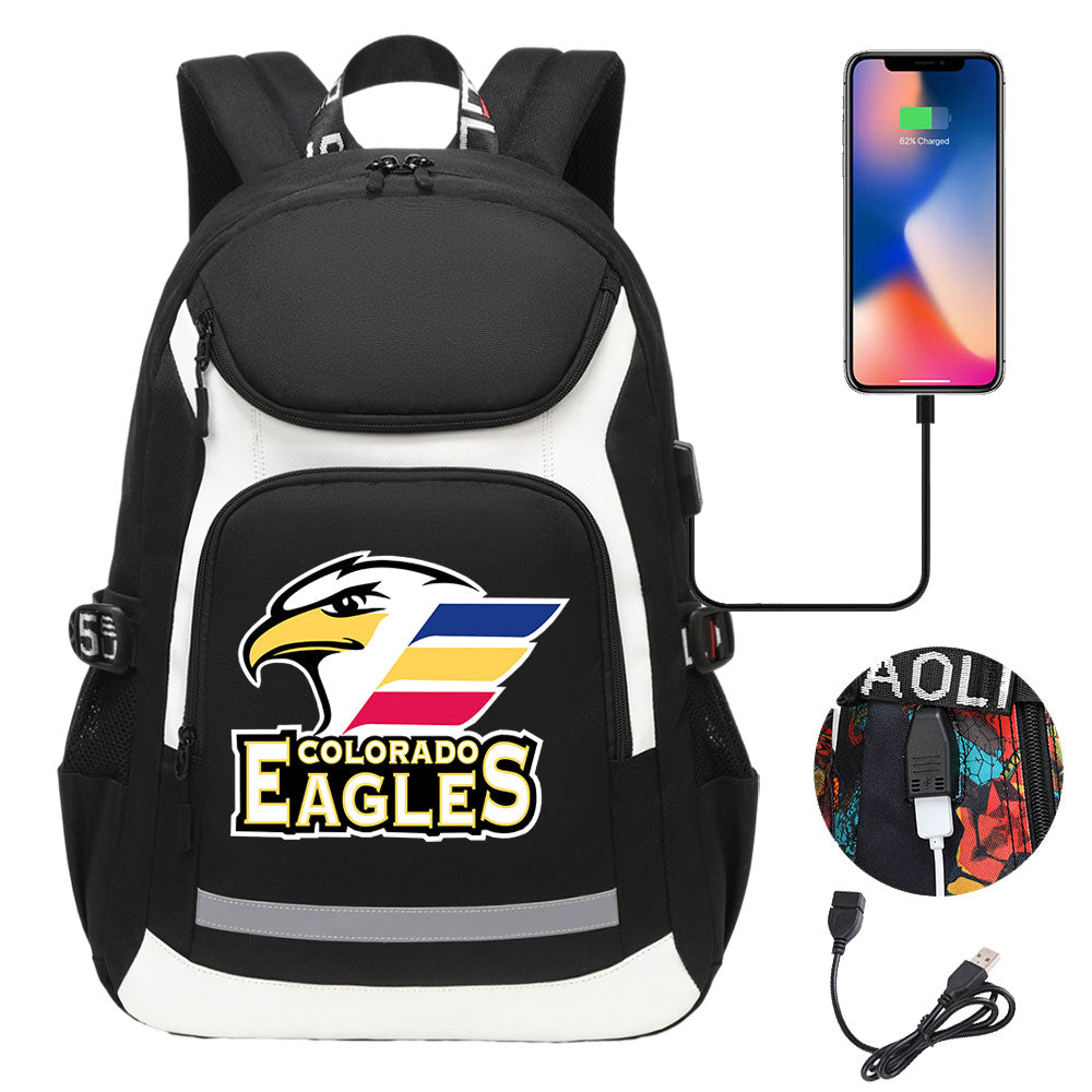 Colorado Eagles Hockey Backpack School Notebook Travel Bags With USB