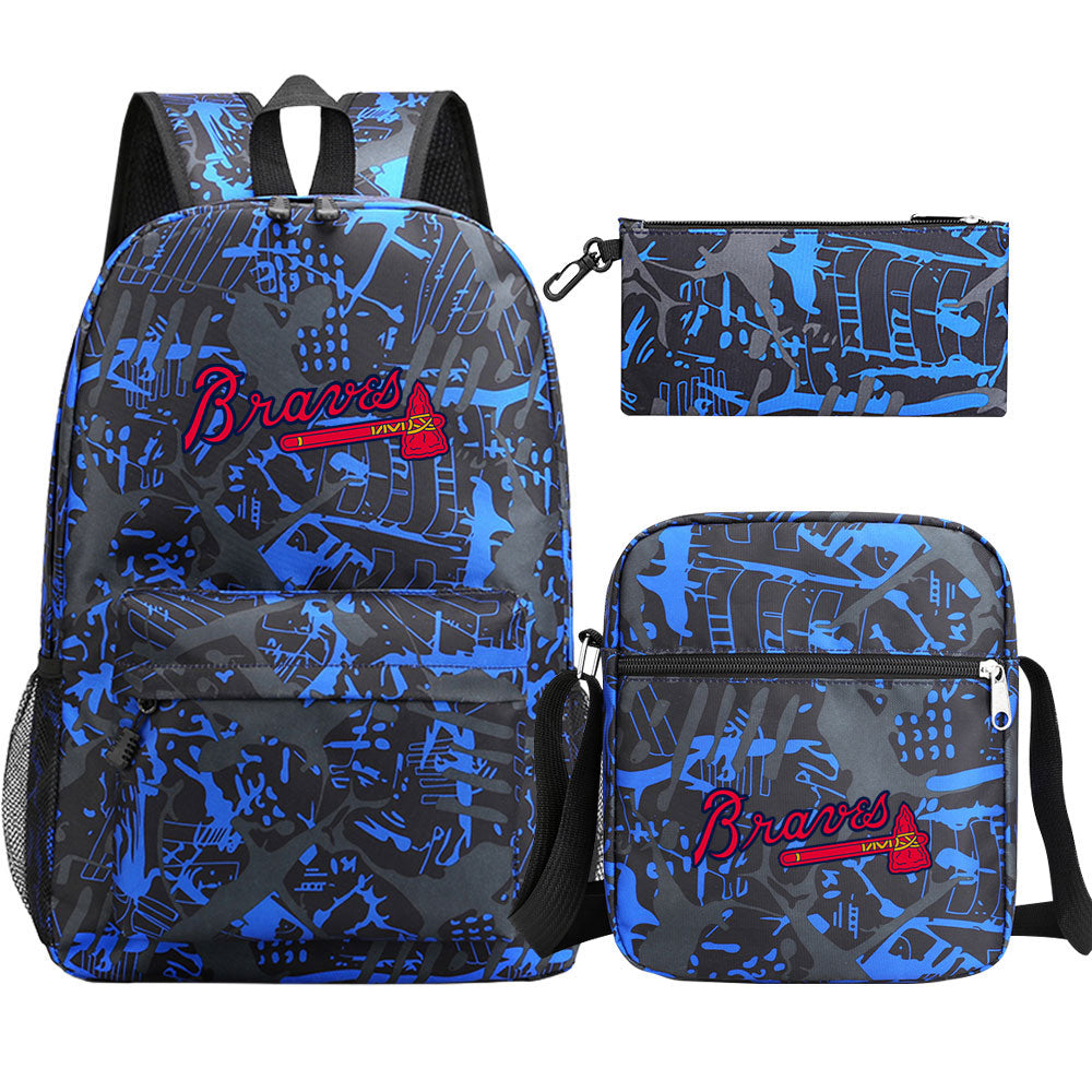 Atlanta Braves Baseball School Backpack Shoulder Bag Pencil Bags 3pcs Set