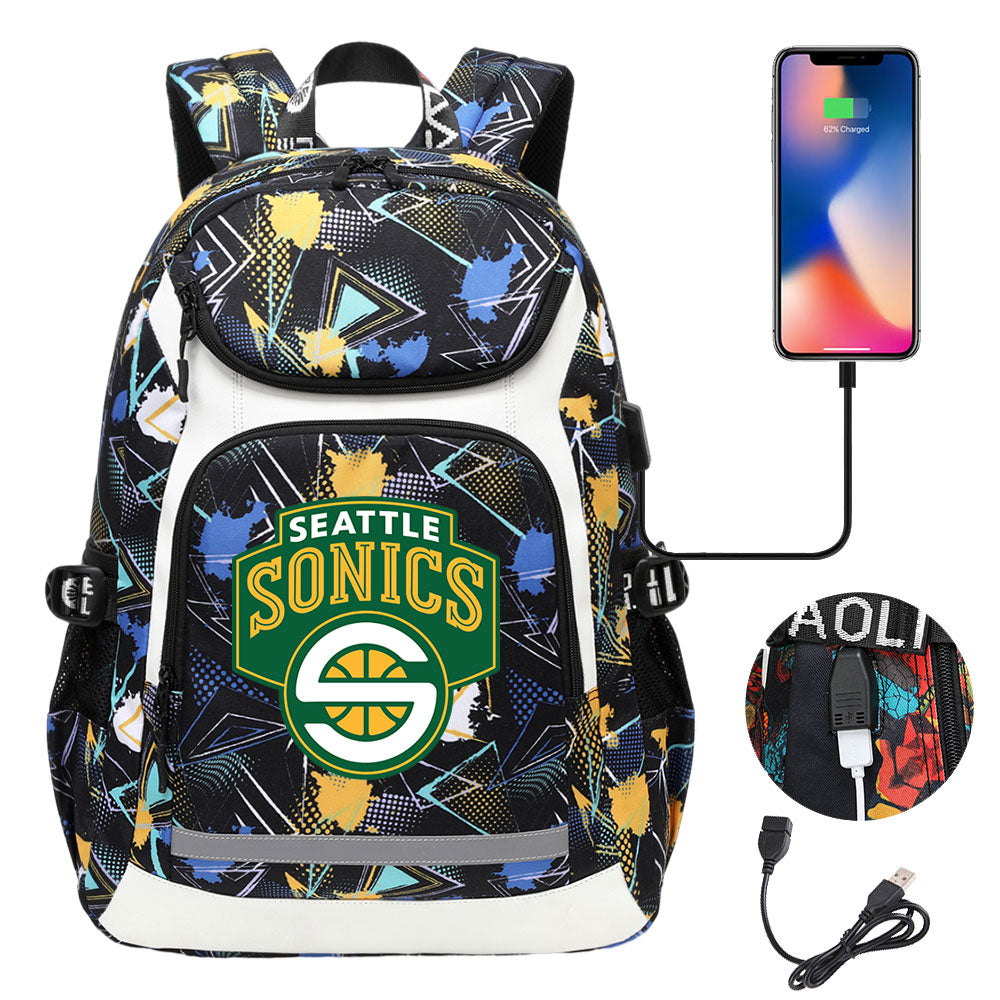 Seattle SuperSonics Backpack School Notebook Travel Bags With USB