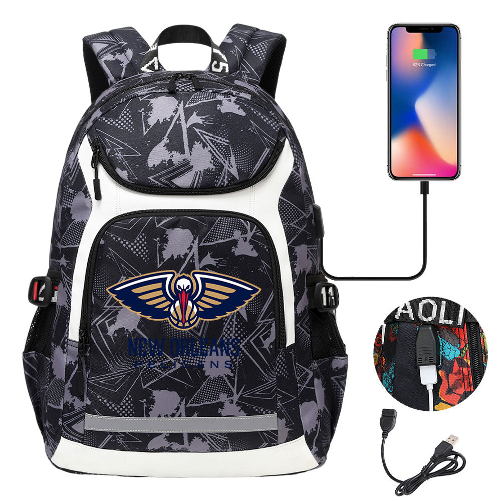 New Orleans Pelicans Backpack School Notebook Travel Bags With USB