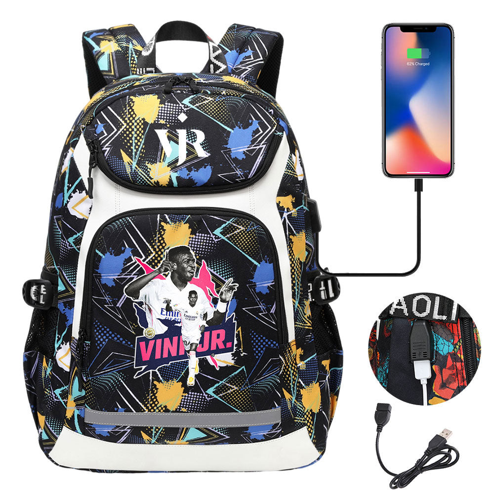 Vinicius Junior FC Backpack School Notebook Travel Bags With USB
