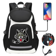 Chicago Wolves Hockey Backpack School Notebook Travel Bags With USB