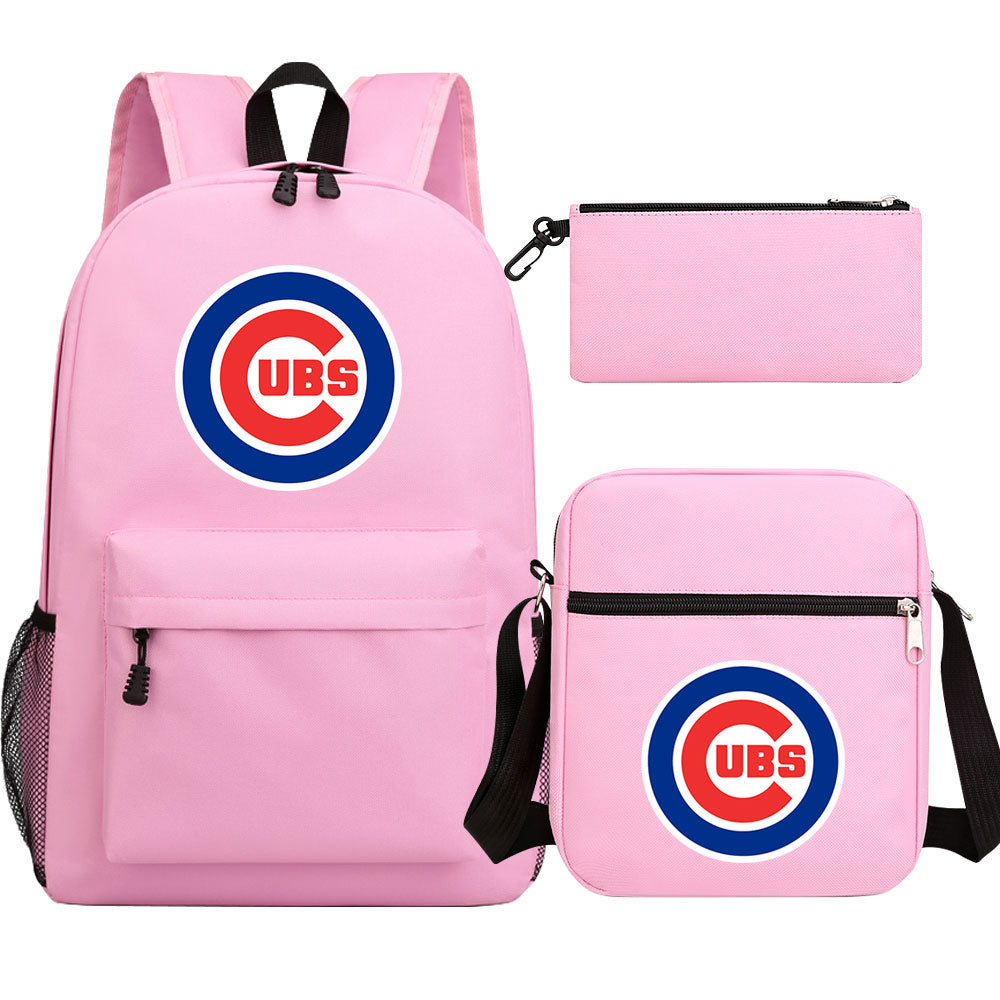 Chicago Cubs Baseball School Backpack Shoulder Bag Pencil Bags 3pcs Set