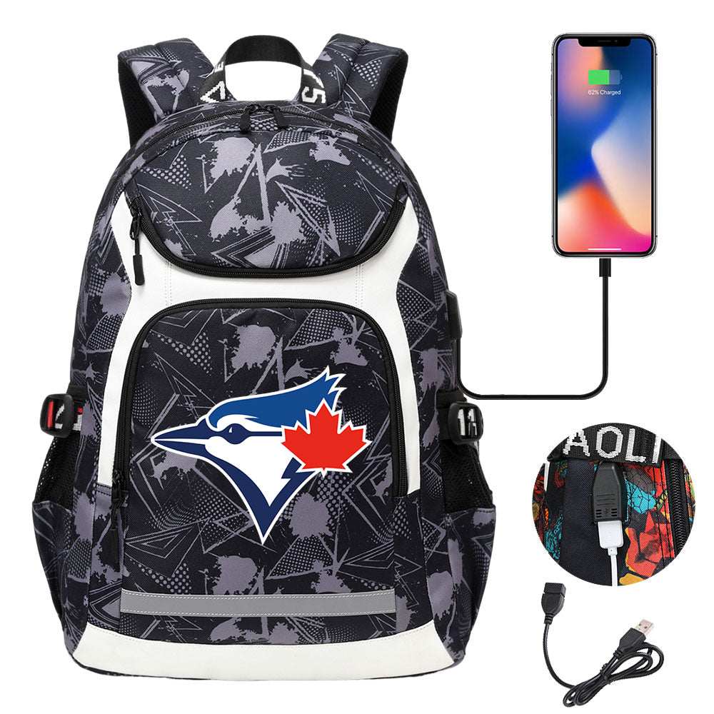 Toronto Blue Jays Backpack School Notebook Travel Bags With USB