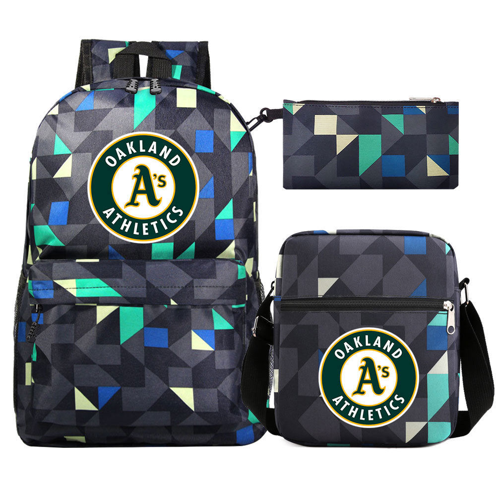 Oakland Athletics Baseball School Backpack Shoulder Bag Pencil Bags 3pcs Set