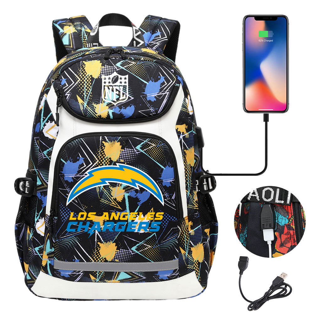 Los Angeles Chargers Football Rugby Backpack School Notebook Travel Bags With USB