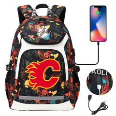 Calgary Flames Hockey League Backpack School Notebook Travel Bags With USB
