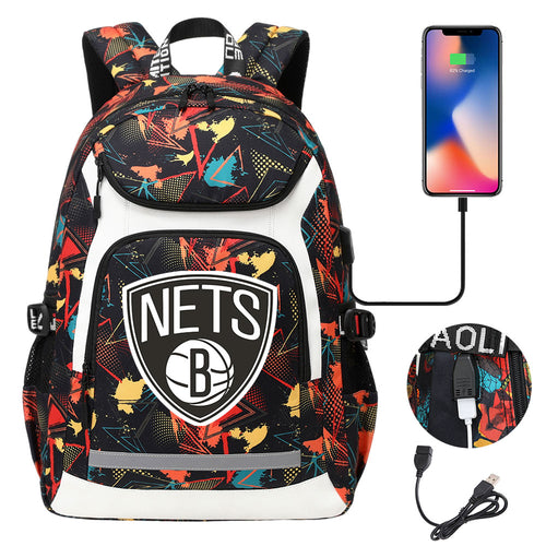 Brooklyn Nets Backpack School Notebook Travel Bags With USB